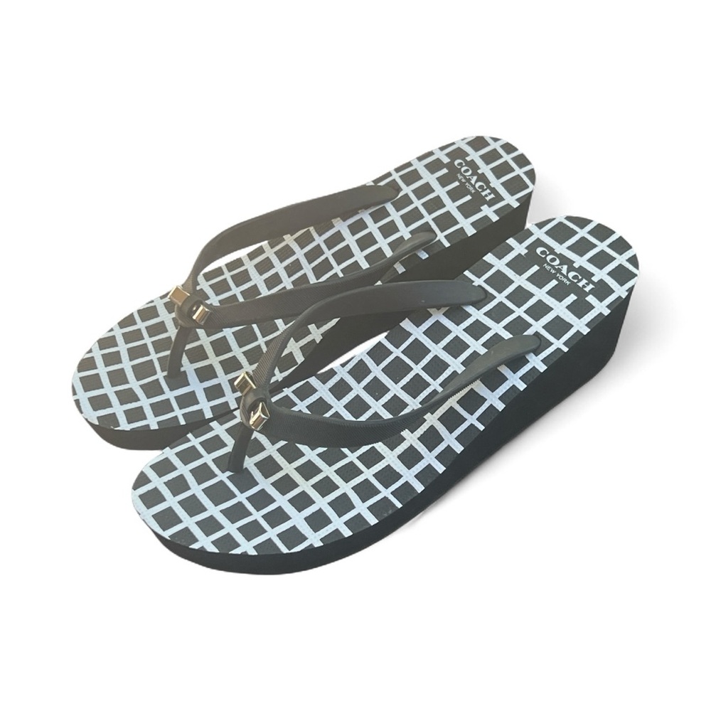 Coach Black and White Grid Sandals